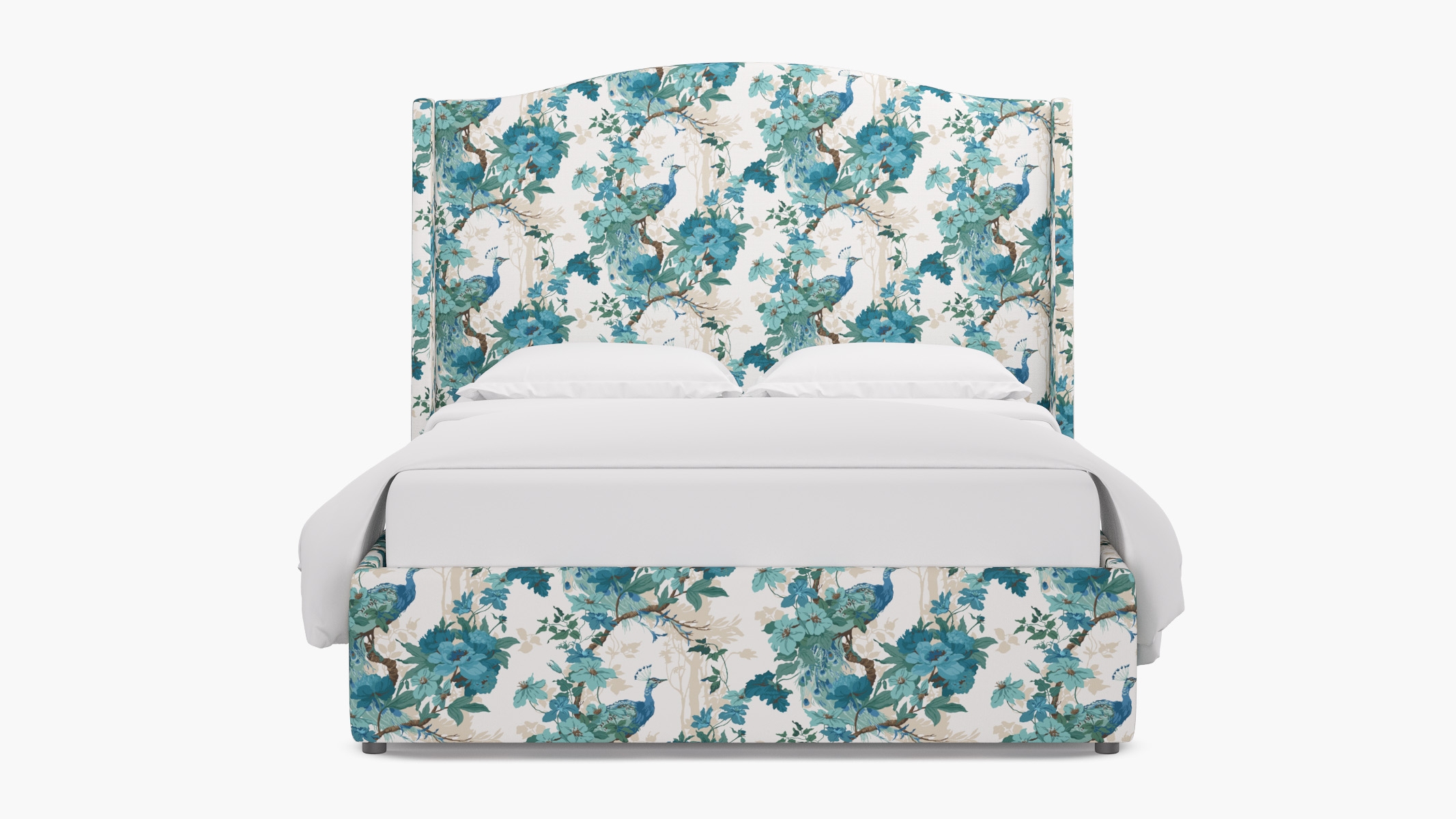 Curved Wingback Bed, Turquoise Peacock Park, Twin - Image 0