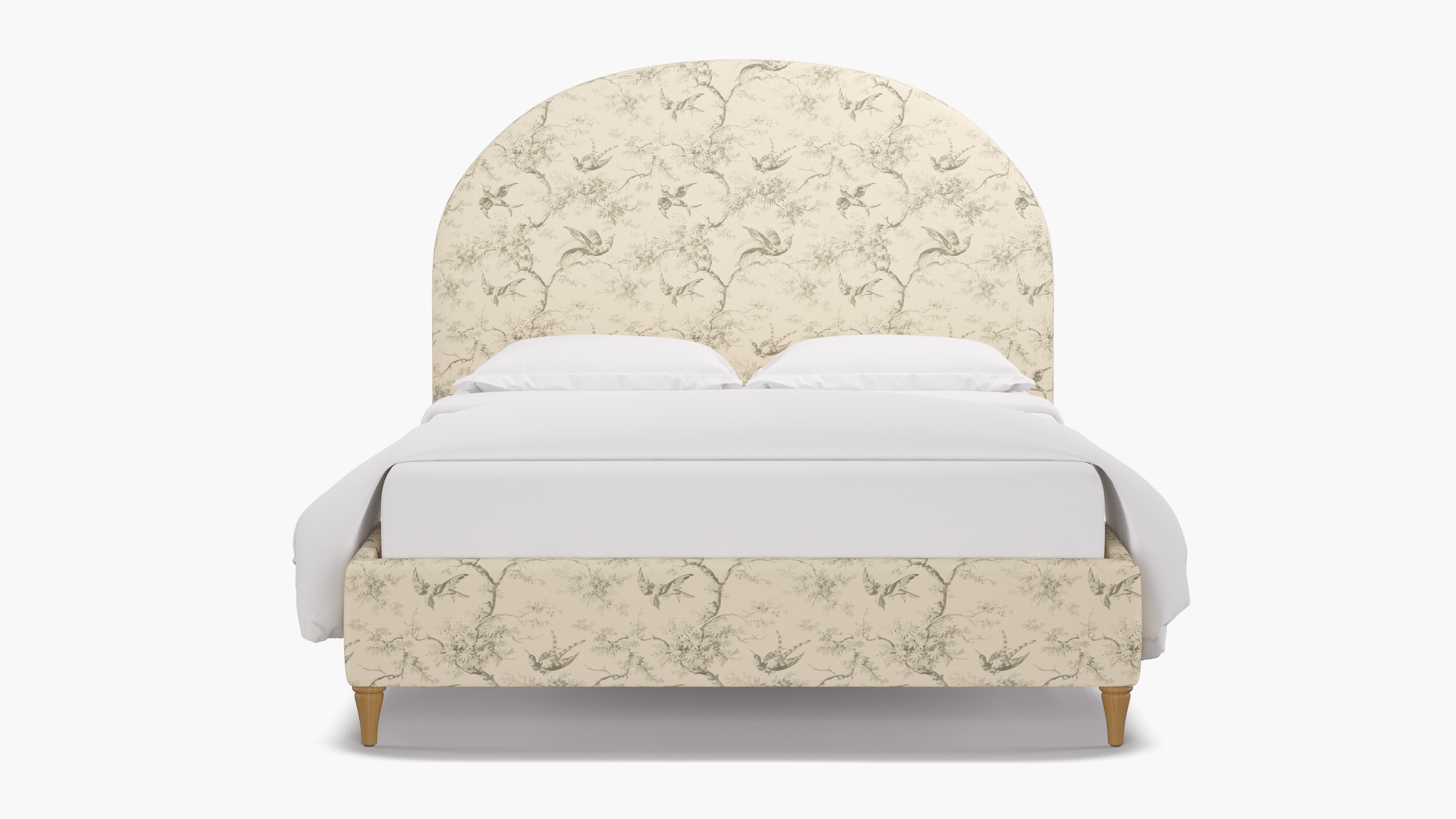 Demilune Bed, Cream Swallows, Natural Decorative Tapered Leg, Twin - Image 0