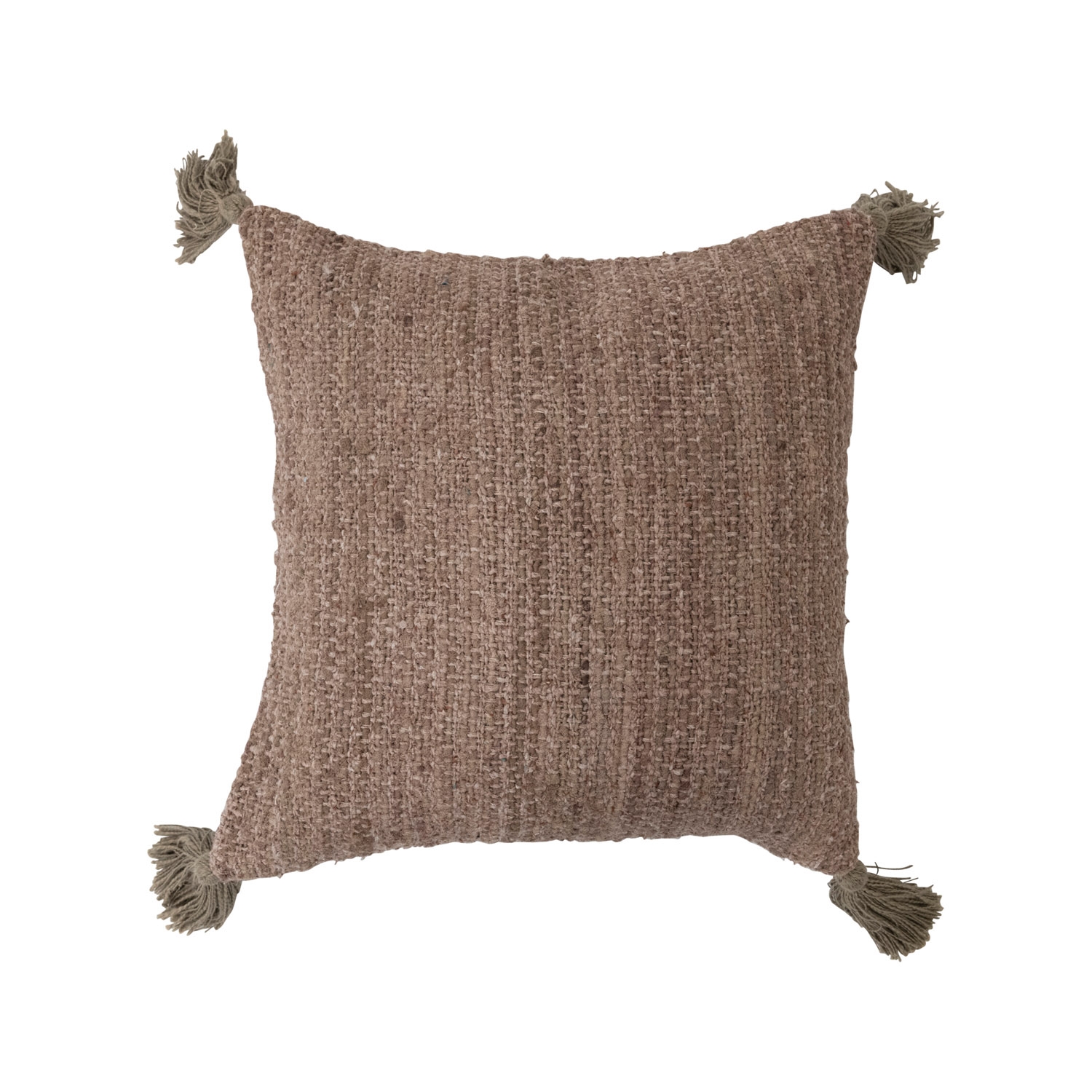 Woven Cotton Striped Pillow with Chambray Back and Tassels - Image 0