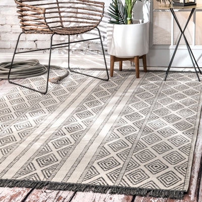 Mikole Striped Gray/White Indoor/Outdoor Area Rug - 9'x12' - Image 0