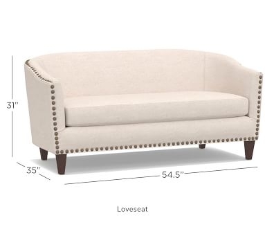 Harlow Upholstered Sofa 745" without NH, Polyester Wrapped Cushions, Performance Heathered Basketweave Navy - Image 2