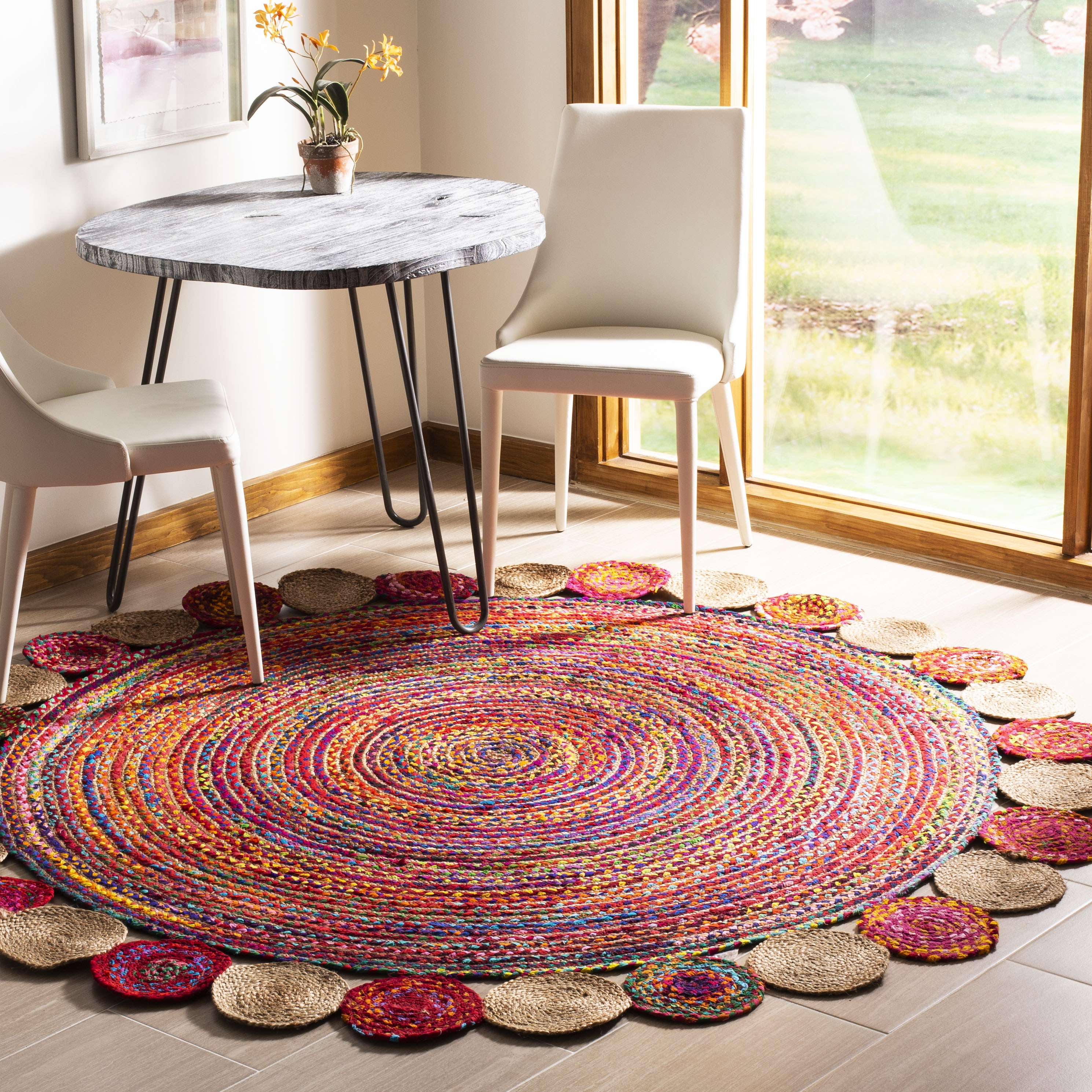 Arlo Home Hand Woven Area Rug, CAP201A, Red/Multi,  8' X 8' Round - Image 1