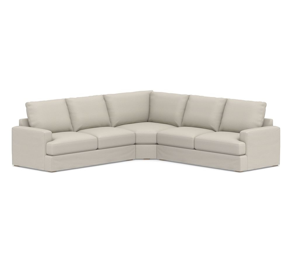 Canyon Square Arm Slipcovered 3-Piece L-Shaped Wedge Sectional, Down Blend Wrapped Cushions, Performance Heathered Tweed Pebble - Image 0