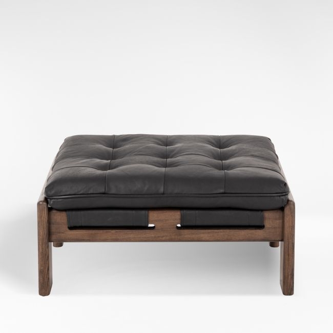 Halston Tufted Black Leather Ottoman - Image 0