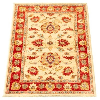One-of-a-Kind Hand-Knotted New Age 2'11" x 4'5" Wool Area Rug in Red/Beige - Image 0