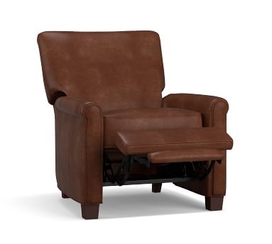 Irving Roll Arm Leather Power Tech Recliner, Polyester Wrapped Cushions, Vintage Camel - Image 1