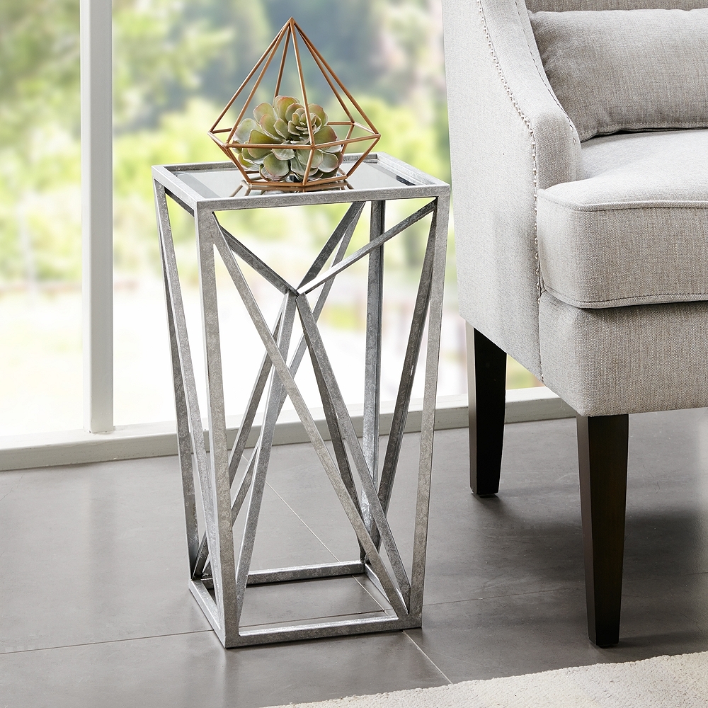 Maxx 12 1/4" Wide Silver Leaf Mirrored Angular Accent Table - Style # 85T80 - Image 0