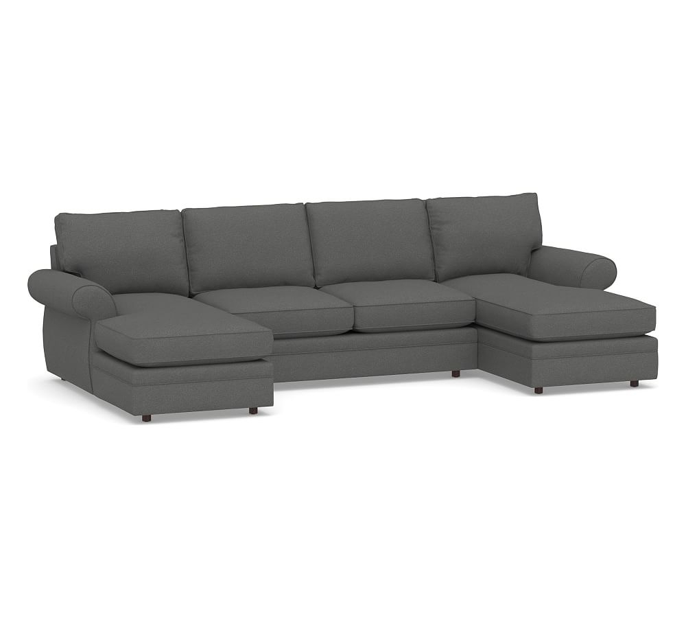 Pearce Roll Arm Upholstered U-Chaise Loveseat Sectional, Down Blend Wrapped Cushions, Park Weave Charcoal - Image 0