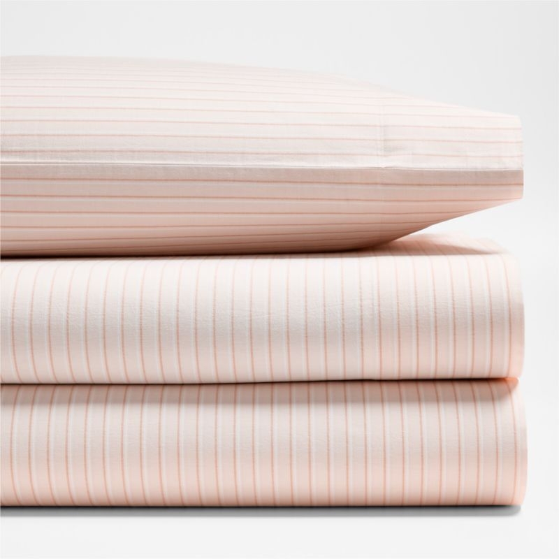 Stax Pink Pajama Stripe Percale Organic Cotton Kids Queen Sheet Set - Image 2