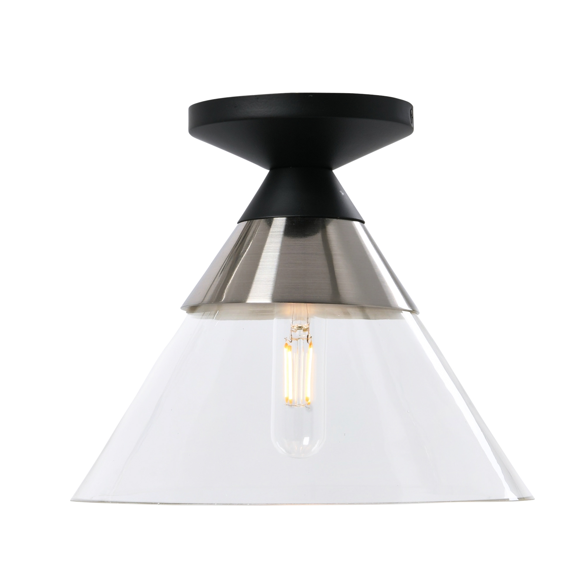Robert Stevenson Lighting Theo - Metal and Conical Glass Flush Mount Ceiling Light, Matte Black and Brushed Nickel - Image 0