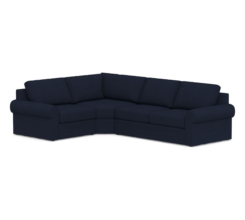 Big Sur Roll Arm Slipcovered Right Arm 3-Piece Wedge Sectional, Down Blend Wrapped Cushions, Twill Cadet Navy - Image 0