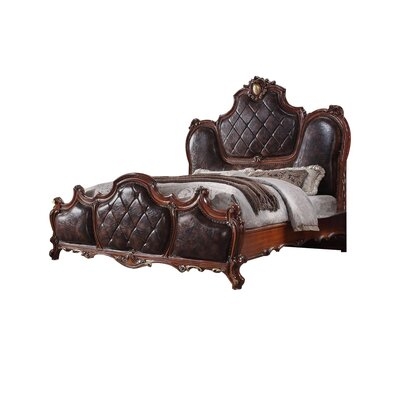 Queen Size Bed With Leatherette Padding, Brown in , Brown - Image 0