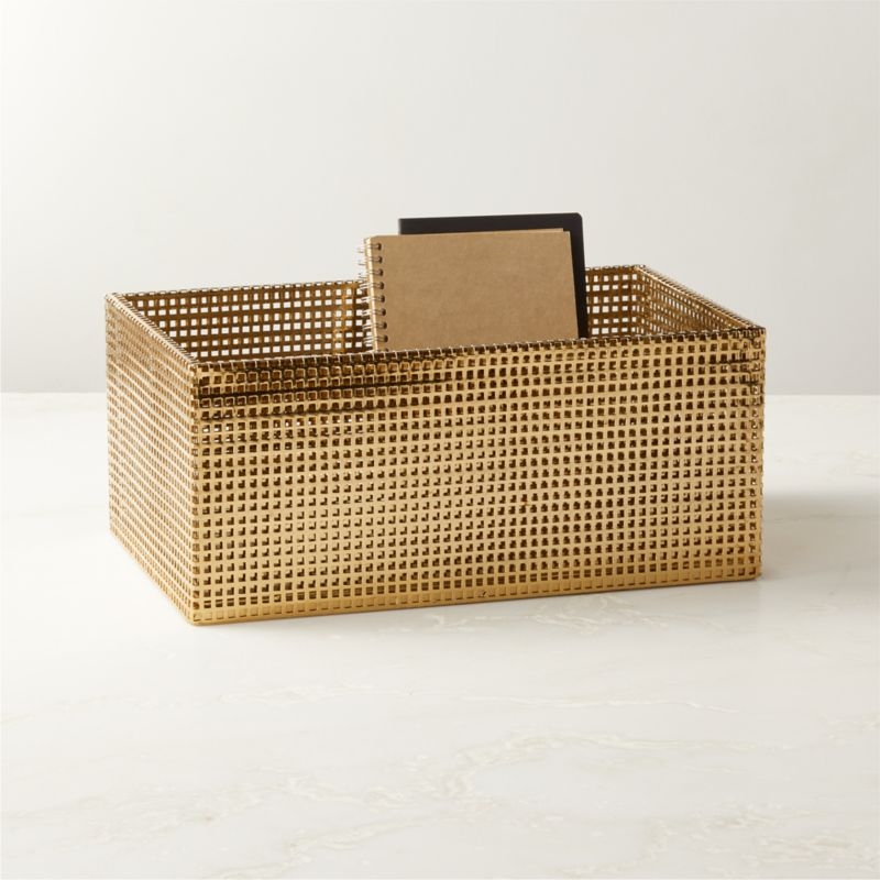 Tegan Brass Perforated Metal Storage Basket - Image 1
