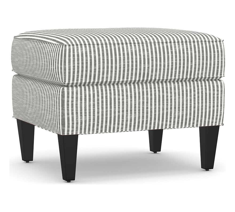 Beverly Upholstered Ottoman, Polyester Wrapped Cushions, Classic Stripe Charcoal - Image 0