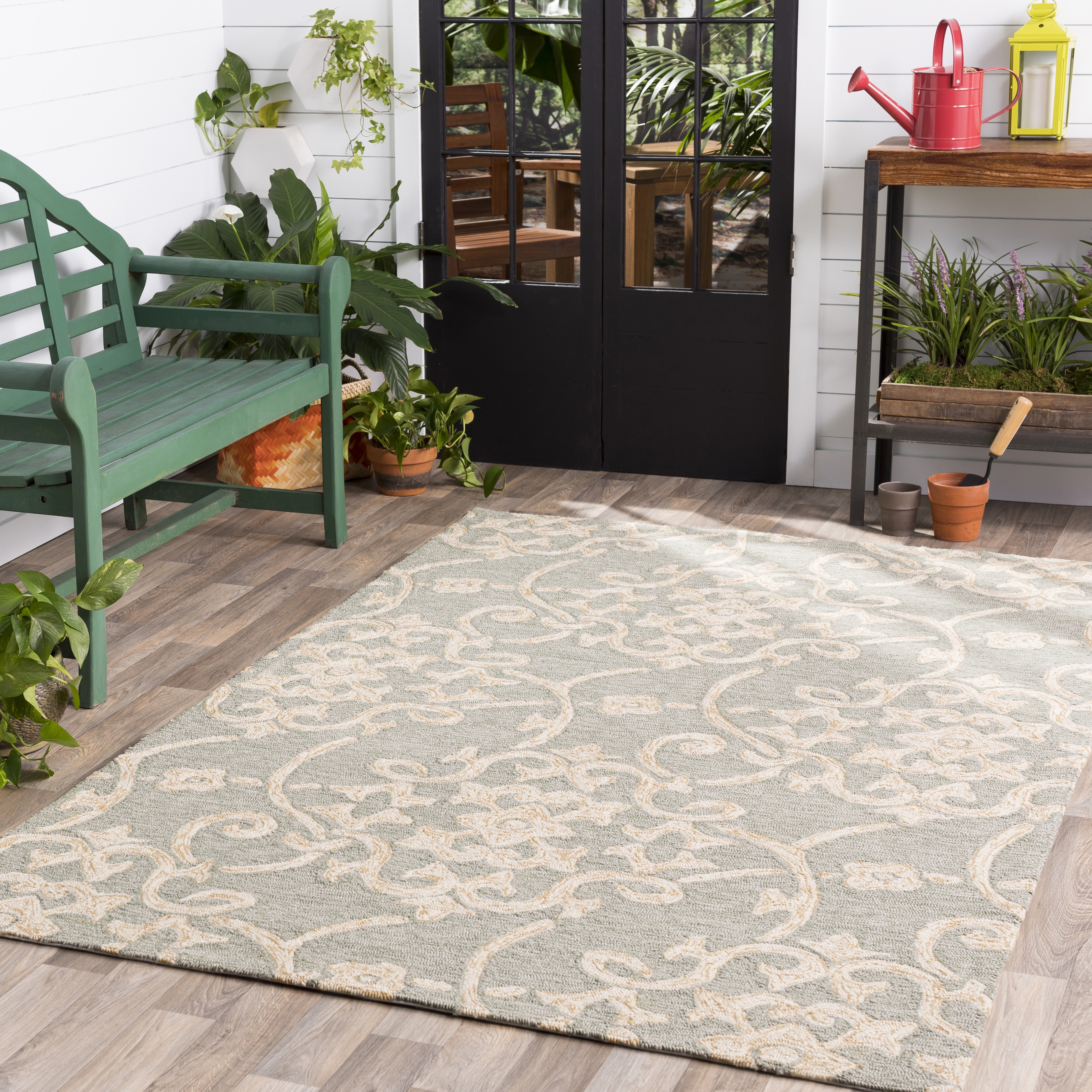 Rain Beige Outdoor 8' x 8' Handmade Rug - Image 1