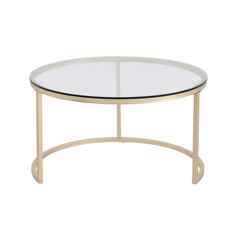 Nesting Coffee Table Modern Round Living Room Table, Clear & Gold, Set of 2 - Image 6