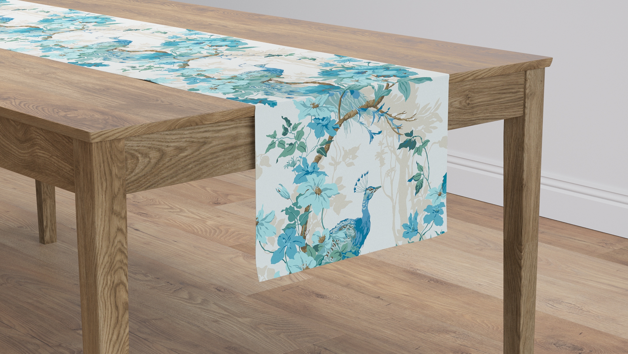 Table Runner 16" x 90", Turquoise Peacock Park, 16" x 90" - Image 0