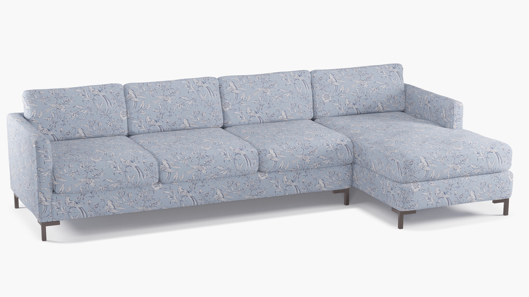 Modern Sectional, Right Facing, Blue Aviary, Bronze L Leg - Image 1
