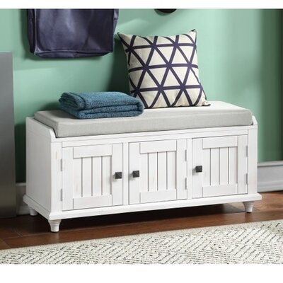 Homes Collection Wood Storage Bench With 2 Cabinets, White - Image 0