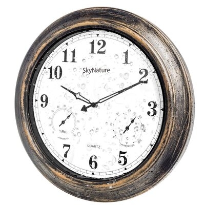Large Outdoor Clocks, Waterproof Clock With Thermometer And Hygrometer Combo, Silent Battery Operated Vintage Metal Clock For Living Room, Patio, Garden, Pool Decor - 18 Inch, Brush White - Image 0