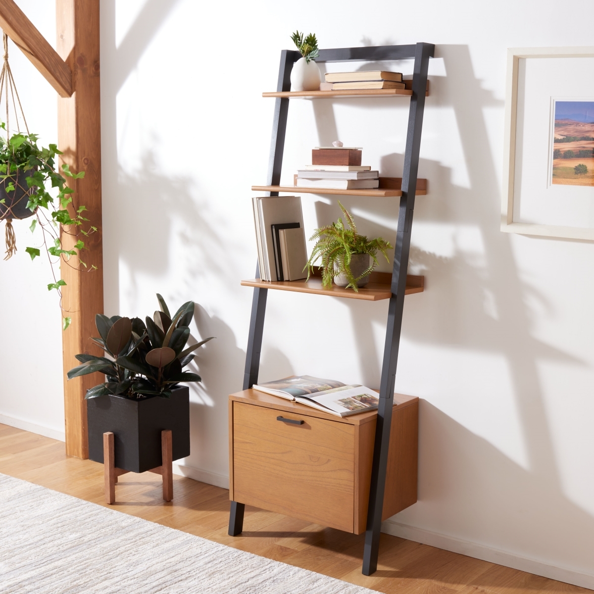 Lavina 3 Shelf 1 Door Etagere - Natural / Charcoal - Safavieh - Image 1