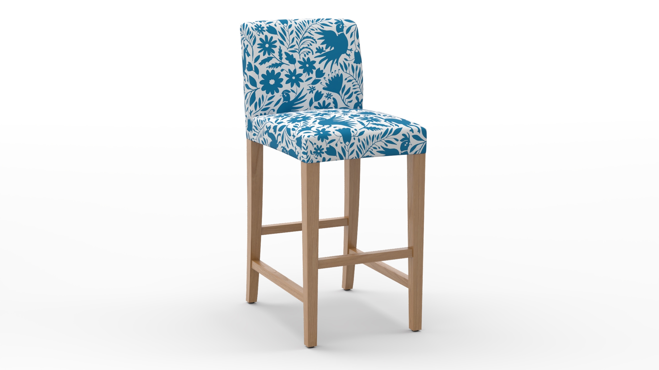 Signature Dining Bar Stool, Cerulean Frida, Natural Square Tapered Leg - Image 1