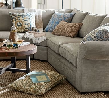 Pearce Roll Arm Upholstered 3-Piece L-Shaped Wedge Sectional, Down Blend Wrapped Cushions, Chenille Basketweave Pebble - Image 4