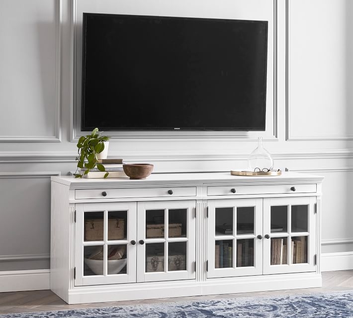 Livingston 70" Media Console with Glass Cabinets, Montauk White - Image 2