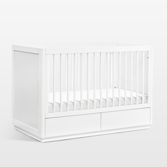 Babyletto Bento White Wood 3-in-1 Convertible Storage Baby Crib with Toddler Bed Conversion Kit - Image 0