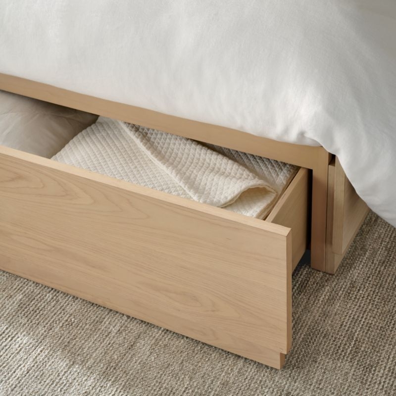 Meraux 56" Natural Beige Upholstered King Headboard with Batten White Oak Storage Bed Base - Image 3