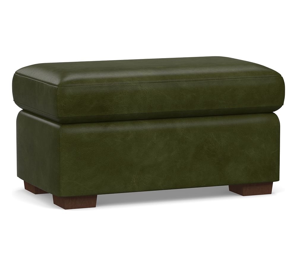 Shasta Square Arm Leather Ottoman, Polyester Wrapped Cushions, Legacy Forest Green - Image 0