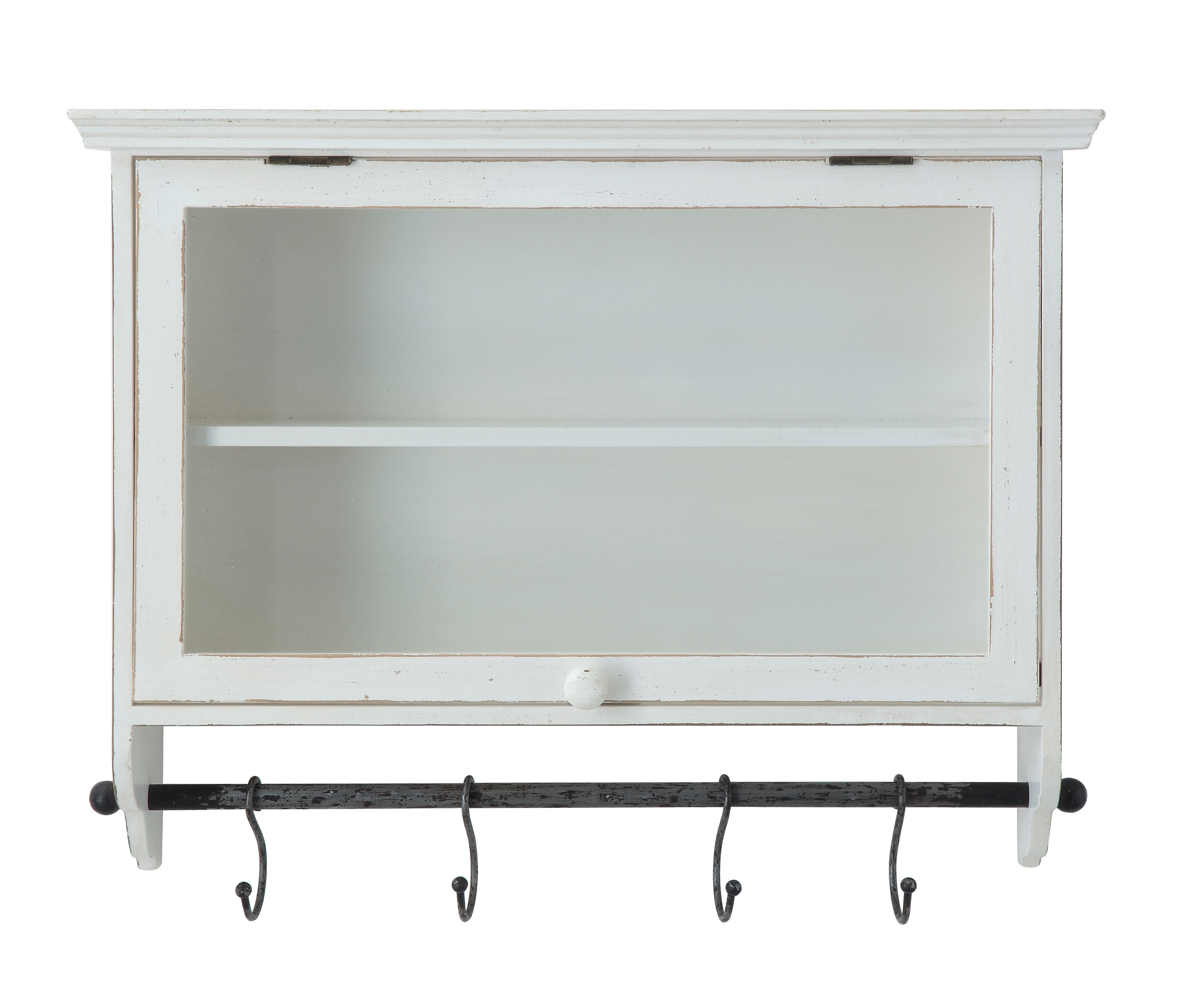 Wood and Glass Wall Cabinet with Hooks - Image 0