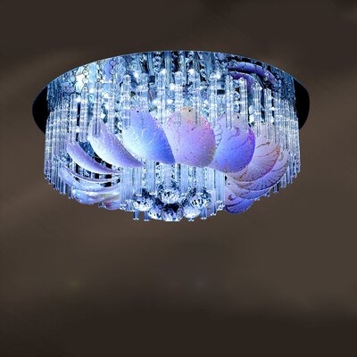 23.62" LED Crystal Leaf-Style Chandelier 6 Colors Changing Flush Mount W/ Remote Control - Image 0