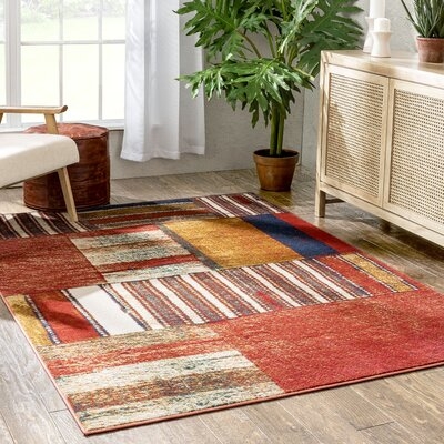 Well Woven Tulsa Hauser Retro Geometric Boxes & Lines Red Ivory Area Rug - Image 0