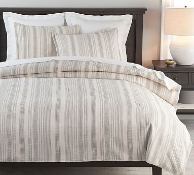 Hawthorn Stripe Cotton Duvet Cover, Full/Queen, Charcoal - Image 0