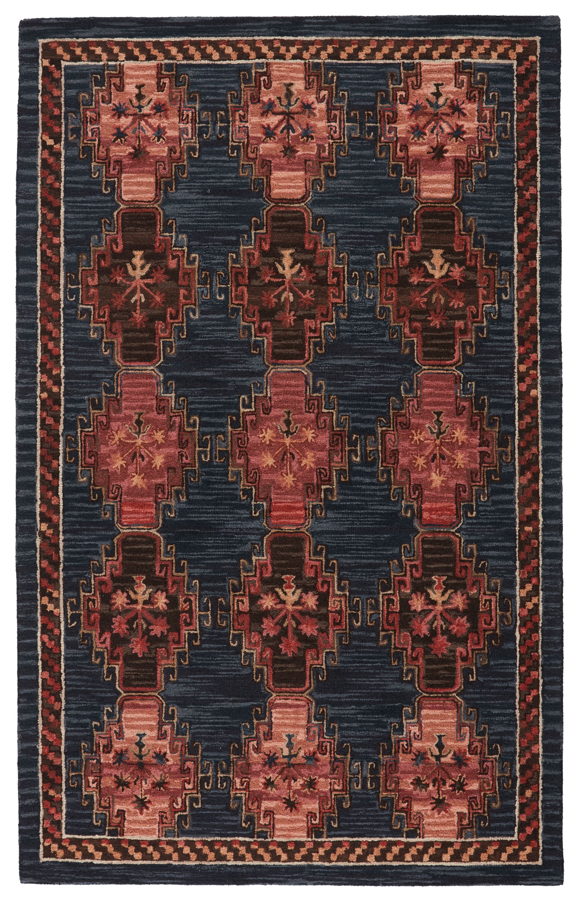 Vibe by Kyoto Handmade Tribal Dark Blue/ Pink Area Rug (8'X10') - Image 0