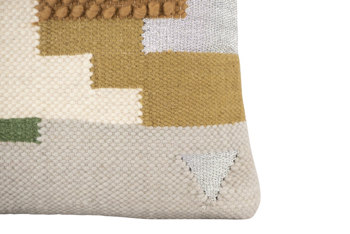 Handwoven White Wool Kilim Pillow with Yellow, Green & Black Accents - Image 8