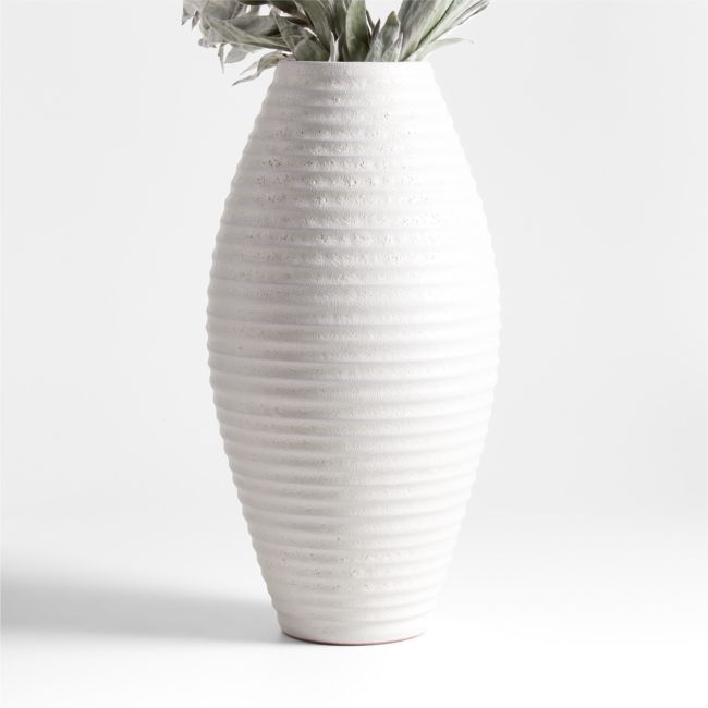 Otsu Tall White Ceramic Textured Vase 16" - Image 0