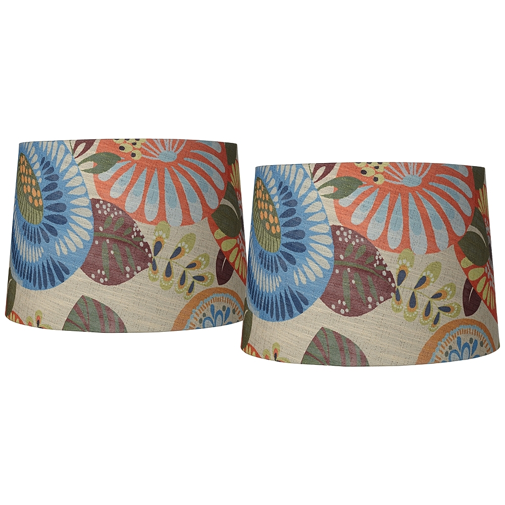 Springcrest Tropic Fabric Set of 2 Drum Lamp Shades 14x16x11 (Spider) - Image 0
