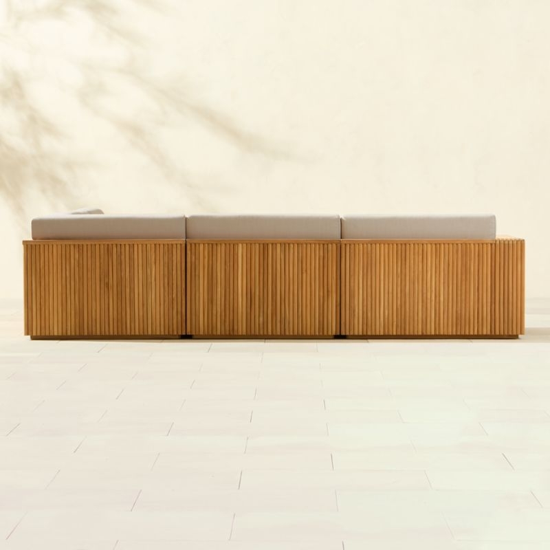 Topia 5-Piece L-Shaped Teak Outdoor Sectional Sofa with White Sunbrella® Cushions - Image 5