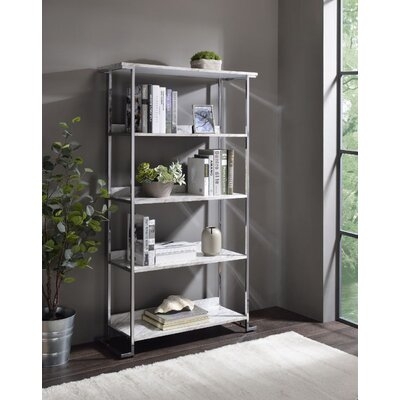 Visage Bookcase, White Printed Faux Marble & Chrome - Image 0