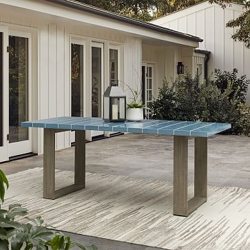 Glazed Top Dining Table, 72 Inch Rectangle, Wood/Ceramic, Blue Glaze/Weathered Gray - Image 1