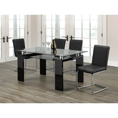 Dining Set 1 Tempered Clear Glass Table Top With Black Chrome Legs And 4 Chairs Black PU Cushion With Chrome Legs - Image 0