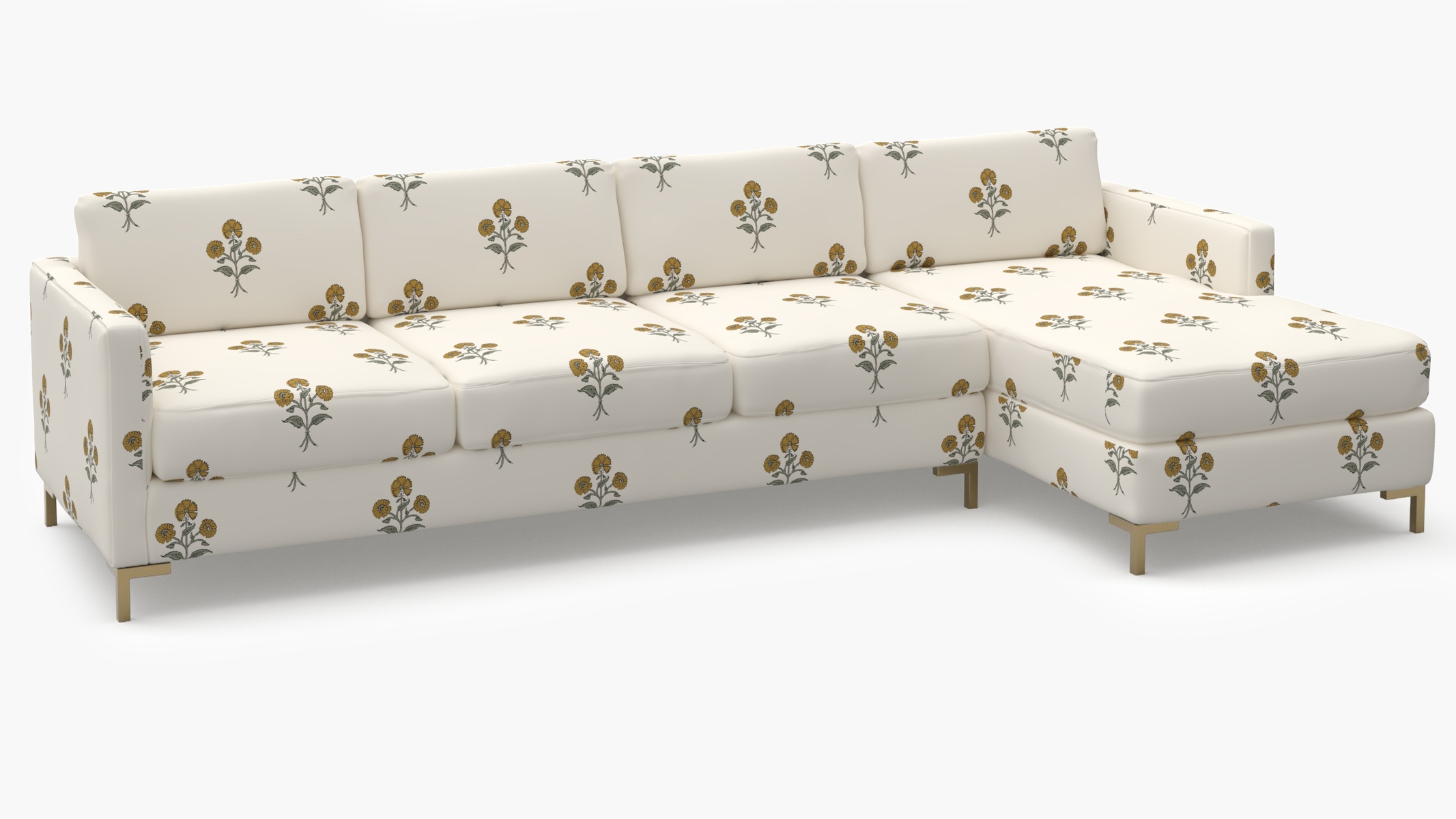 Modern Sectional, Right Facing, Marigold Delphine, Chrome L Leg - Image 1