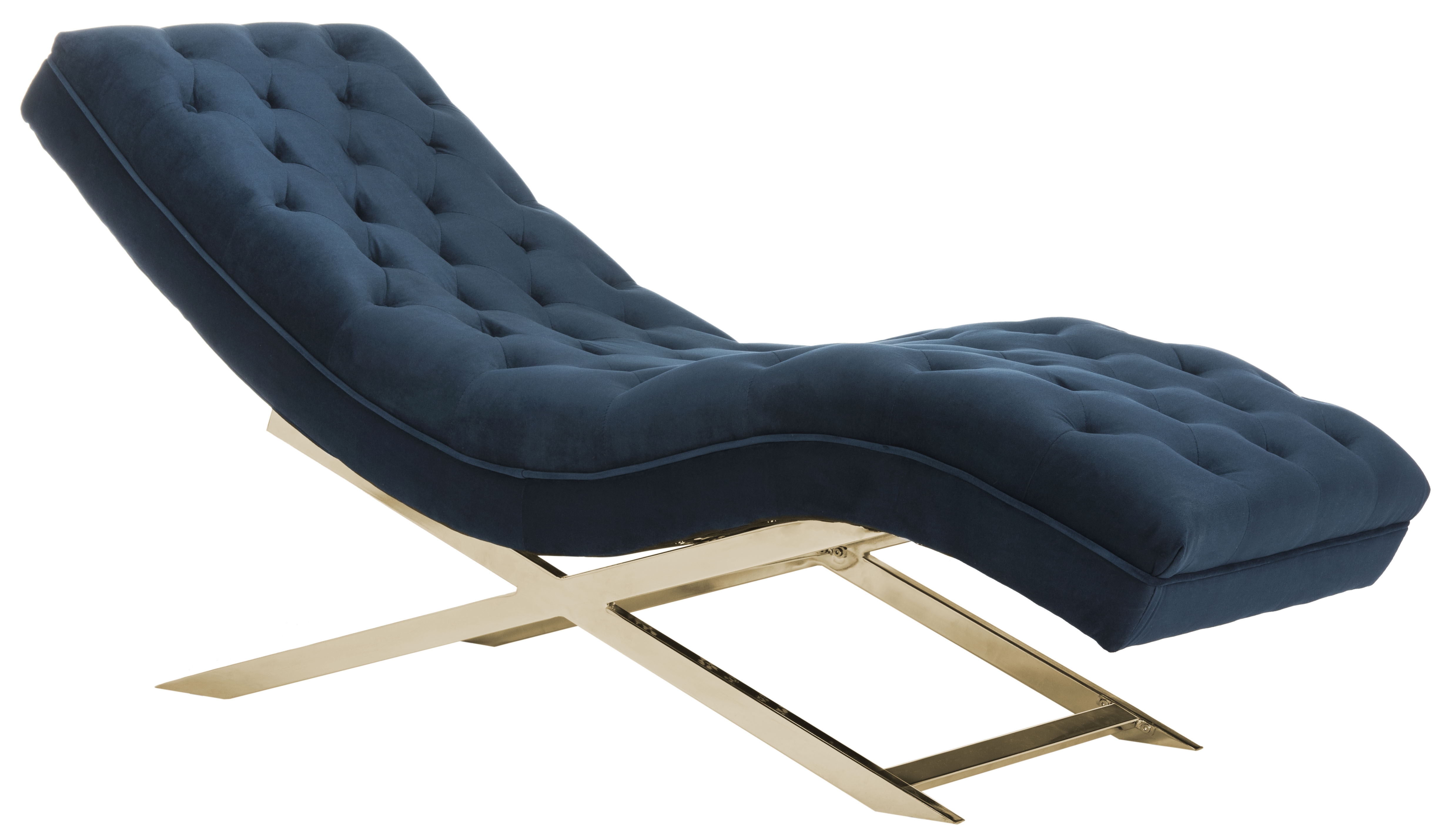 Monroe Chaise W/ Round Pillow - Navy/Gold - Arlo Home - Image 0