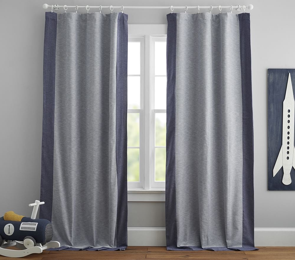 Contrast Border Blackout Curtain, 96 Inches, Navy - Image 0