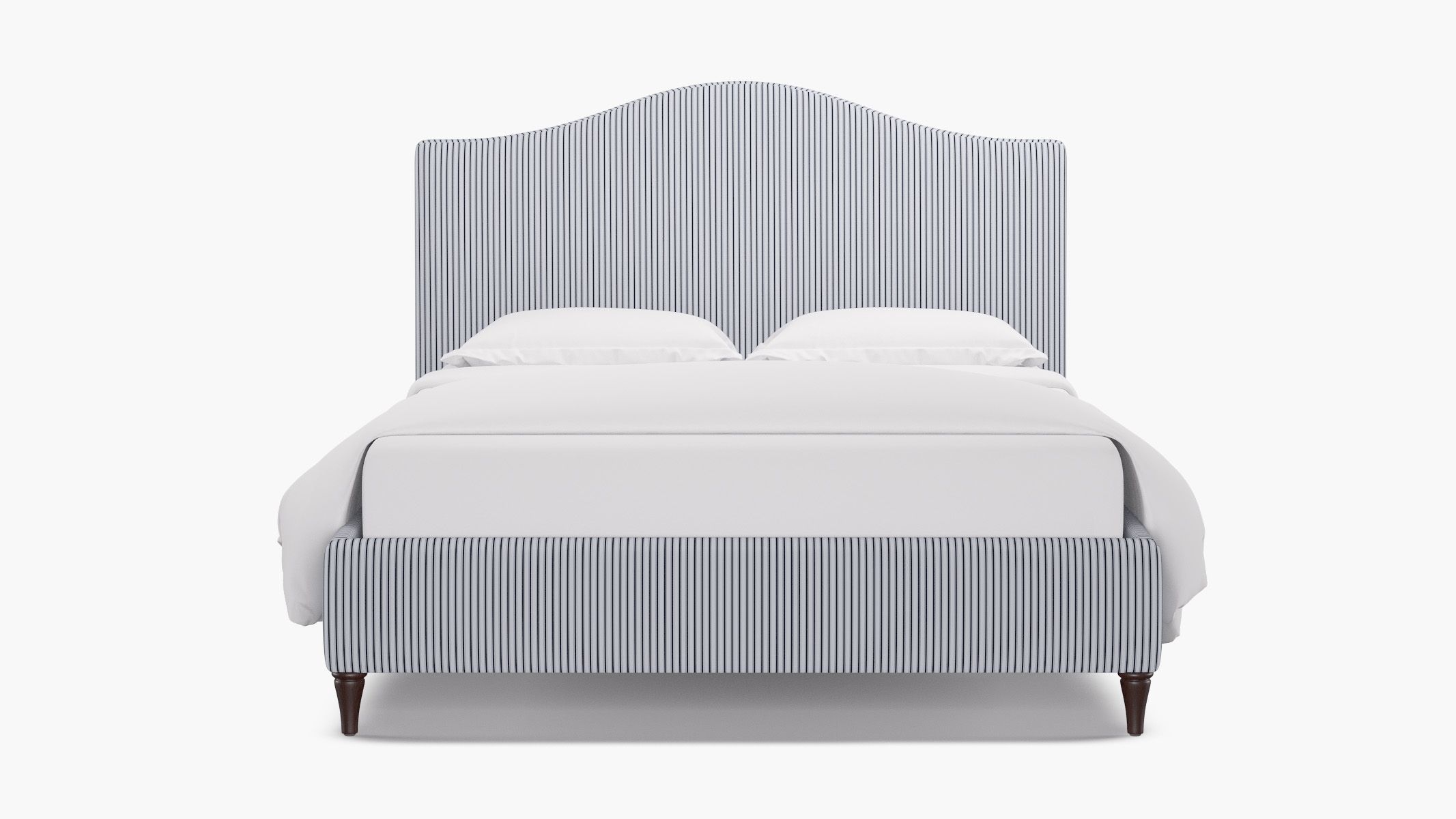 Camelback Bed, Navy Classic Ticking Stripe, Espresso Decorative Tapered Leg, Queen - Image 0