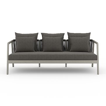 Rope & Wood Outdoor Sofa, 81", Charcoal & Weathered Gray - Image 2