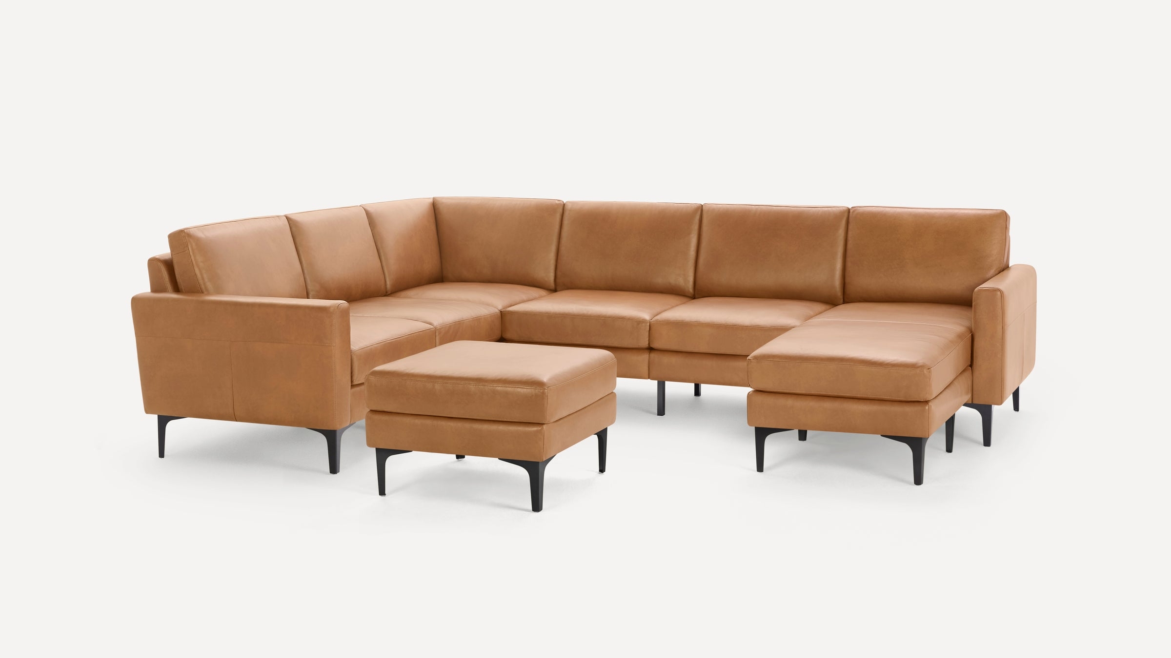 Nomad Leather 6-Seat Corner Sectional with Reversible Chaise and Ottoman - Camel - Top Grain Leather / Black - Metal / Slope - Image 2