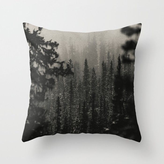 Pacific Northwest Forest In Black And White Couch Throw Pillow by Leah Flores - Cover (16" x 16") with pillow insert - Outdoor Pillow - Image 0